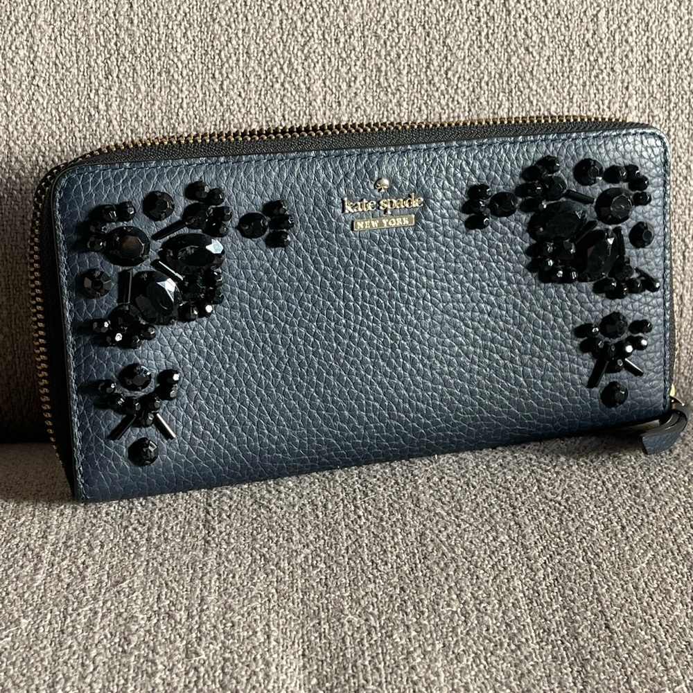 Kate Spade NewYork navy blue gemstone Embellished full sizee continental Wallet